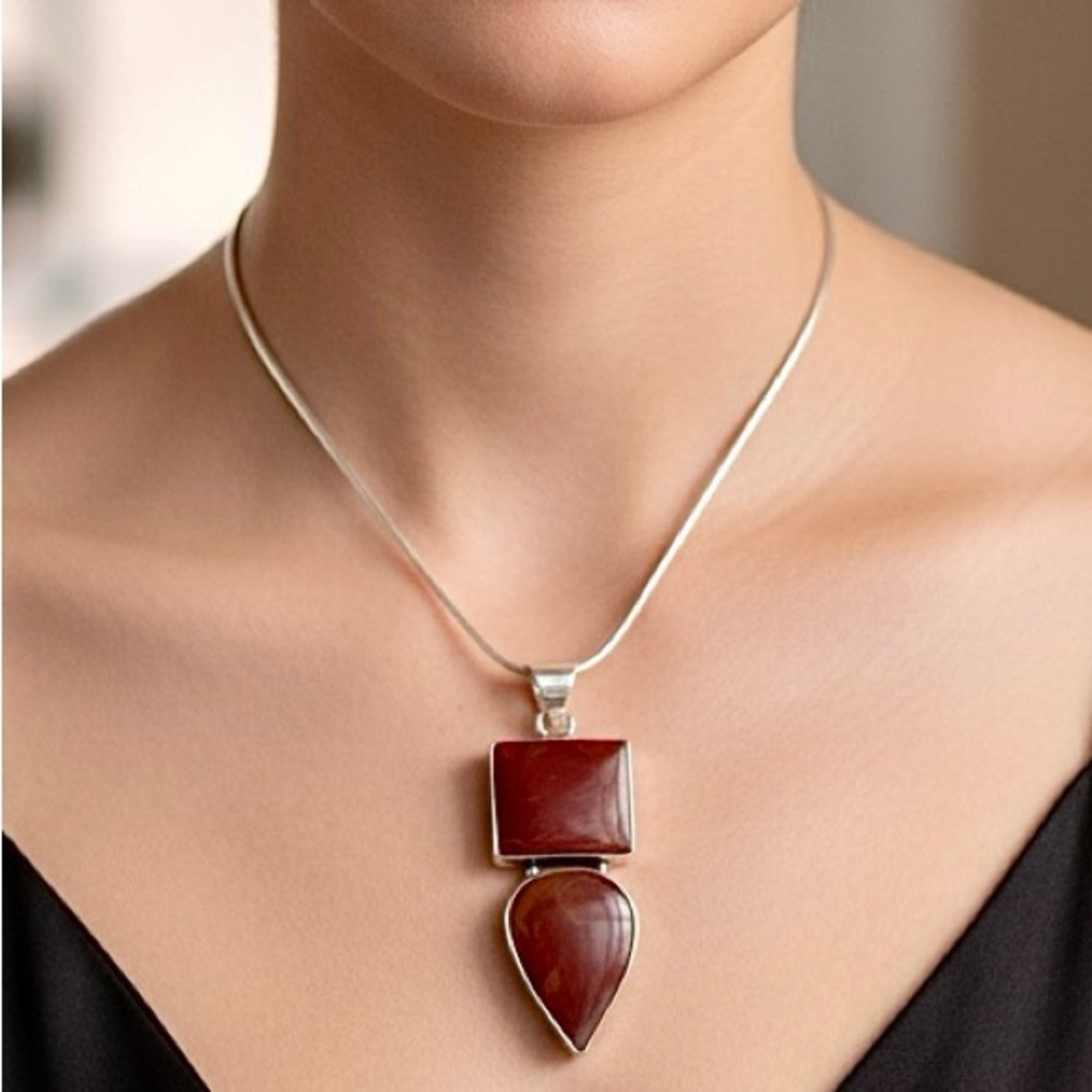 Sterling Silver Noreena Jasper Gemstone Pendant Necklace Ethic Boho Tribal